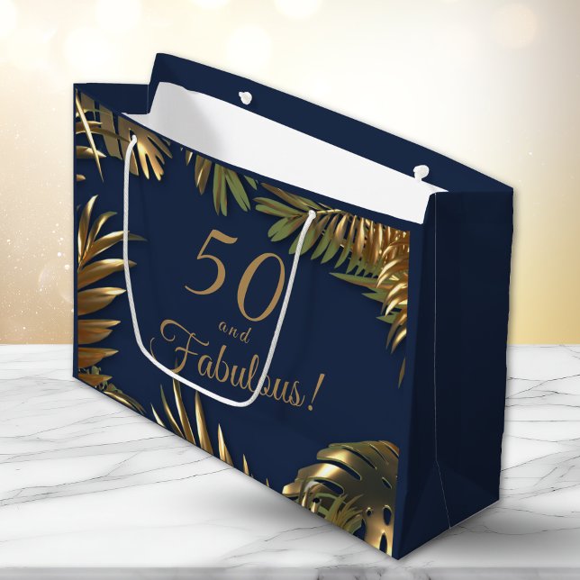 Elegant Gold Blue 50 Fabulous Birthday Large Gift Bag (Creator Uploaded)