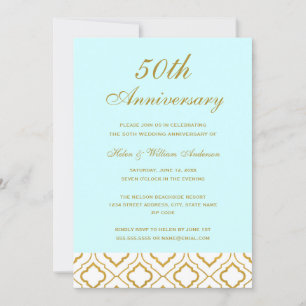 Elegant Gold & Blue 50th Wedding Anniversary Invitation