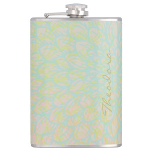 Elegant Gold Blue Abstract Floral Hip Flask
