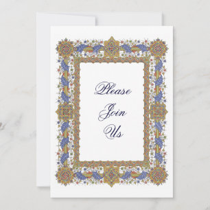 Elegant Gold & Blue Baroque Party Invitations