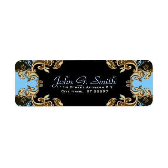 Elegant Gold Blue & Black Vintage Floral Frame Return Address Label