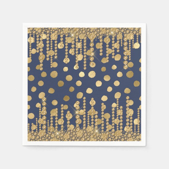 Elegant Gold Blue Bling Pretty Glam Napkin (Front)