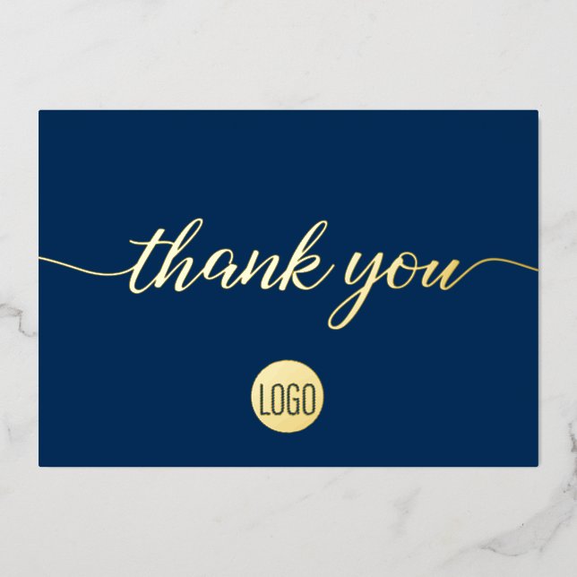 Elegant Gold Blue Business Thank you  Foil  Foil Holiday Card (Front)