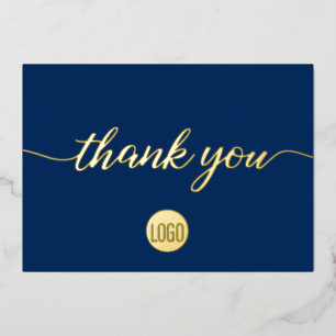 Elegant Gold Blue Business Thank you  Foil Holiday Card
