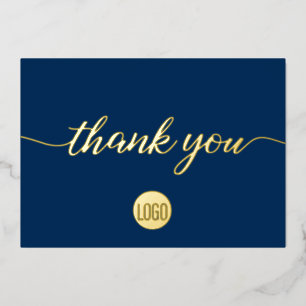 Elegant Gold Blue Business Thank you  Foil  Holiday Card