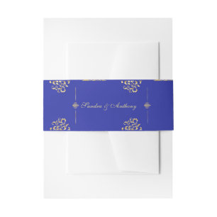 Elegant Gold & Blue Damask wedding Belly Band Invitation Belly Band