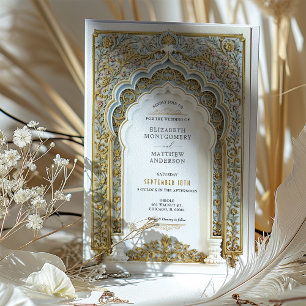 Elegant Gold & Blue Filigree Wedding Invitation
