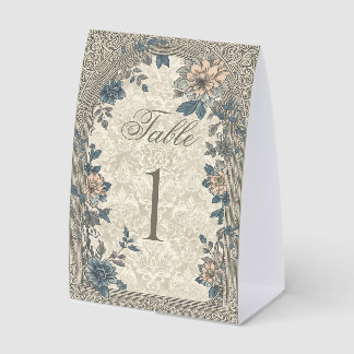 Elegant Gold Blue Floral Wedding Table Number