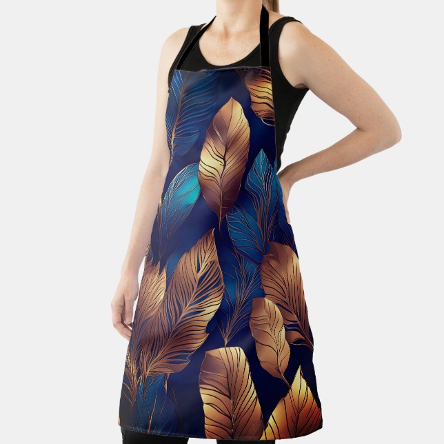Elegant Gold Blue Foliage Nature Design  Apron (Insitu)