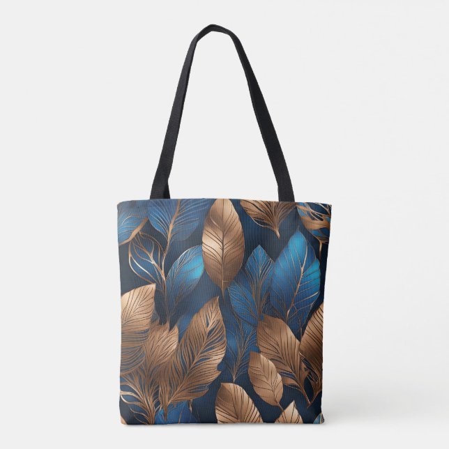 Elegant Gold Blue Foliage Nature Design  Tote Bag (Back)
