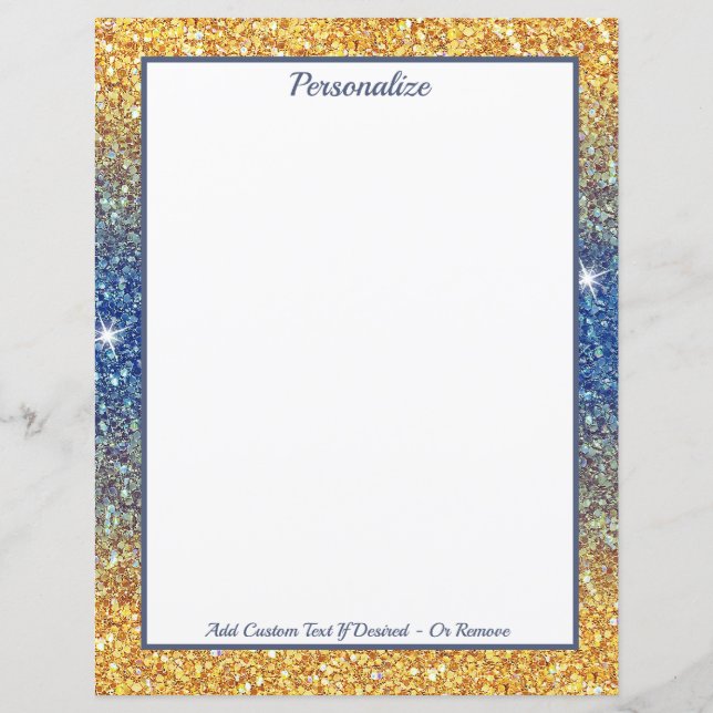 Elegant Gold Blue Glitter Sparkle Personalised (Front)