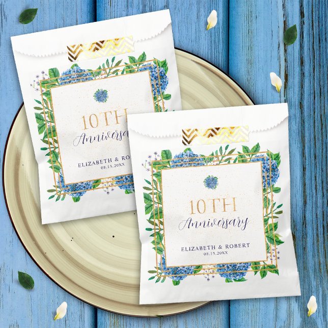 Elegant Gold Blue Hydrangea 10th Anniversary Party Favour Bags (Creator Uploaded)