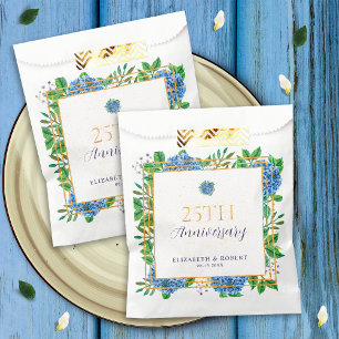 Elegant Gold Blue Hydrangea 25th Anniversary Party Favour Bags