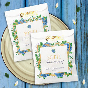 Elegant Gold Blue Hydrangea 30th Anniversary Party Favour Bags
