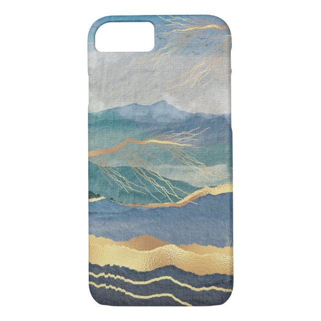 Elegant Gold Blue Landscape Art Case-Mate iPhone Case (Back)