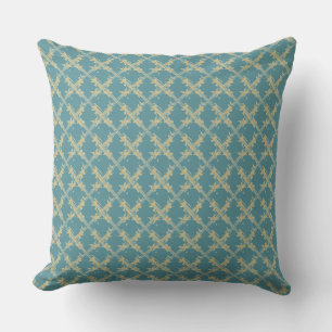 Elegant,Gold Blue Lattice Pattern Cushion
