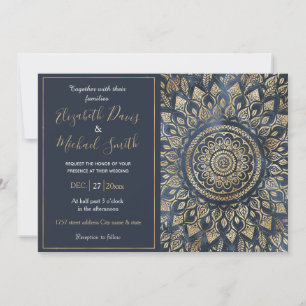 Elegant Gold Blue Mandala Floral Invitation