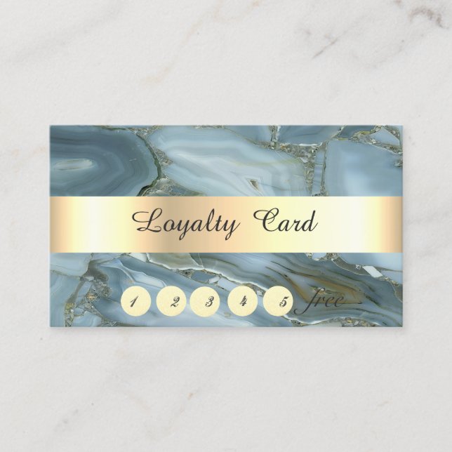Elegant ,Gold, Blue Marble, Confetti  Loyalty Card (Front)