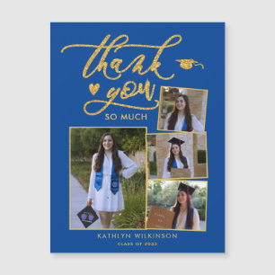 Elegant Gold Blue Multi Photo Graduation Thank You
