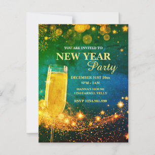 Elegant Gold & Blue New Year's Eve Party Postcard