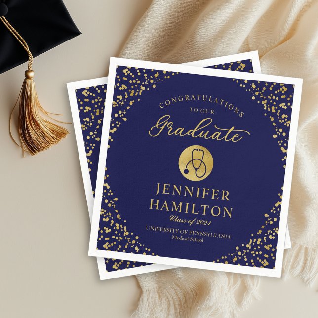 Elegant Gold  Blue Nurse Doctor Graduation Napkin (Creator Uploaded)