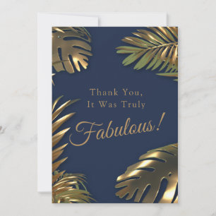 Elegant Gold Blue Photo 50 Fabulous Birthday  Thank You Card