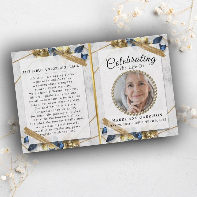 Elegant Gold Blue Photo Life Celebration Program (Creator Uploaded)