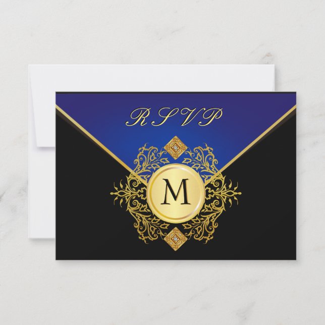 Elegant Gold Blue Special Occasion RSVP Cards (Front)