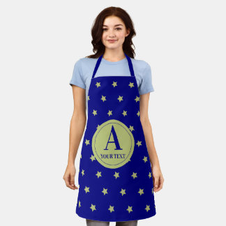 Elegant Gold & Blue Star Pattern Monogram Apron