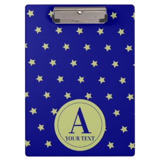 Elegant Gold & Blue Star Pattern Monogram Clipboard