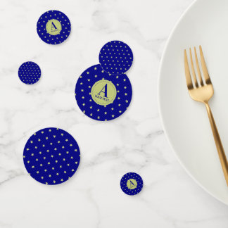 Elegant Gold & Blue Star Pattern Monogram Confetti