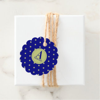 Elegant Gold & Blue Star Pattern Monogram Favour Tags