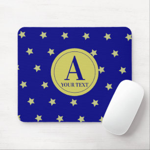 Elegant Gold & Blue Star Pattern Monogram Mouse Mat