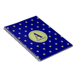 Elegant Gold & Blue Star Pattern Monogram Notebook