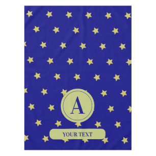 Elegant Gold & Blue Star Pattern Monogram Tablecloth