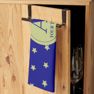 Elegant Gold & Blue Star Pattern Monogram Tea Towel
