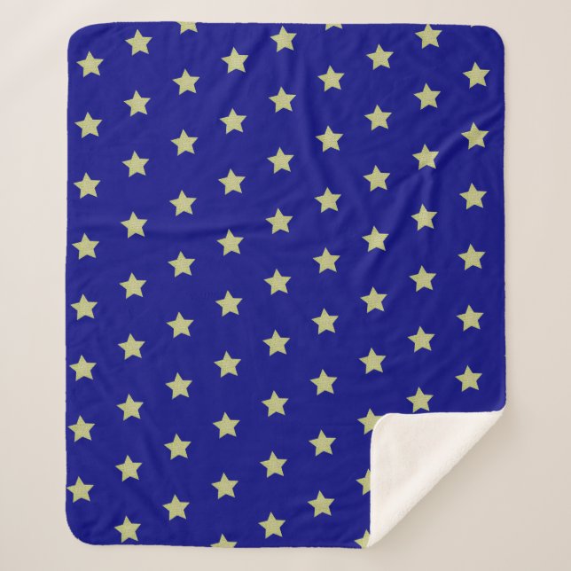 Elegant Gold & Blue Star Pattern  Sherpa Blanket (Front)
