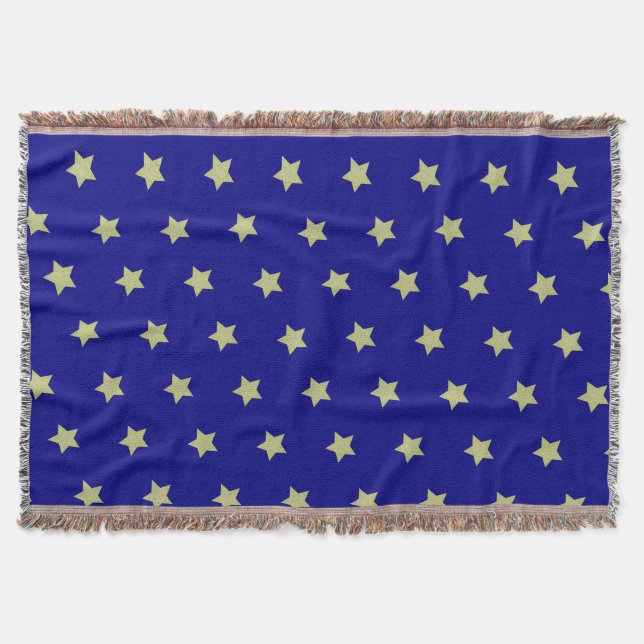 Elegant Gold & Blue Star Pattern  Throw Blanket (Front)