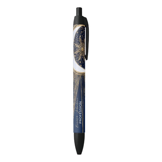 Elegant Gold & Blue Sun Moon Mandala Doodles Art Black Ink Pen (Bottom (Vertical))