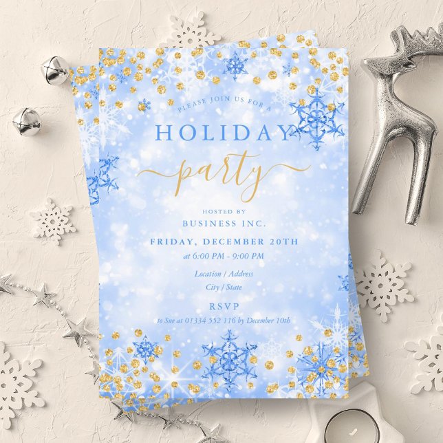 Elegant Gold Blue Xmas Winter Company Holiday  Invitation (Elegant Gold Blue Xmas Winter Company Holiday Invitation)