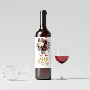 Elegant Gold Blush Burgundy 80th Birthday Wine Label