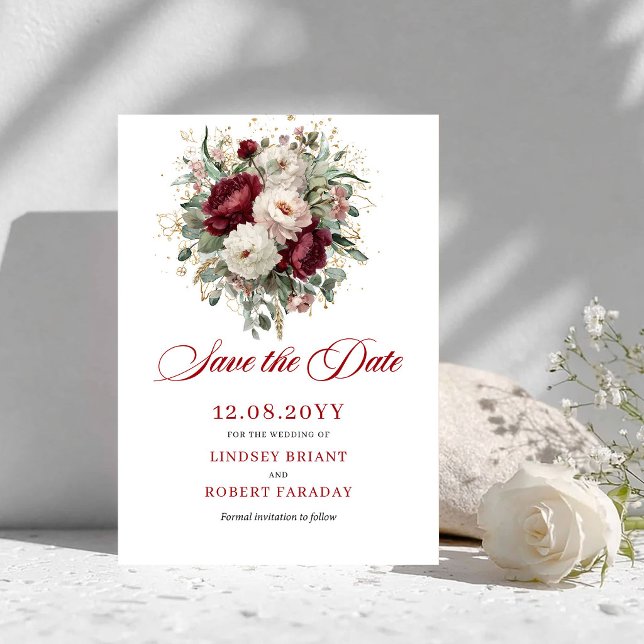 Elegant Gold Blush Burgundy Save The Date (Elegant Gold Blush Burgundy Save The Date)