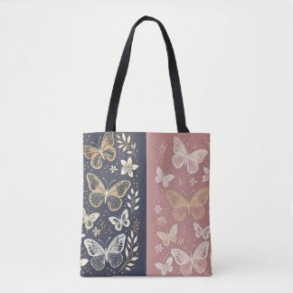 Elegant Gold & Blush Butterfly Tote Bag