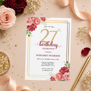 Elegant Gold Blush Floral 27th Birthday Party Invitation