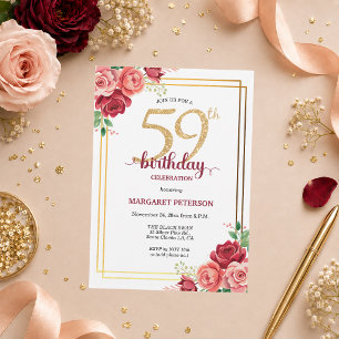 Elegant Gold Blush Floral 59th Birthday Party Invitation
