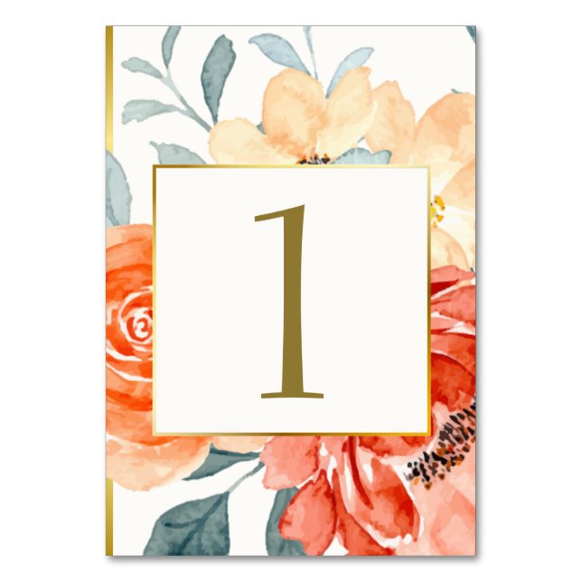 Elegant Gold Blush Floral Script Wedding Table Number (Front)