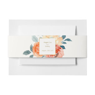 Elegant Gold Blush Floral Wedding Invitation Belly Band