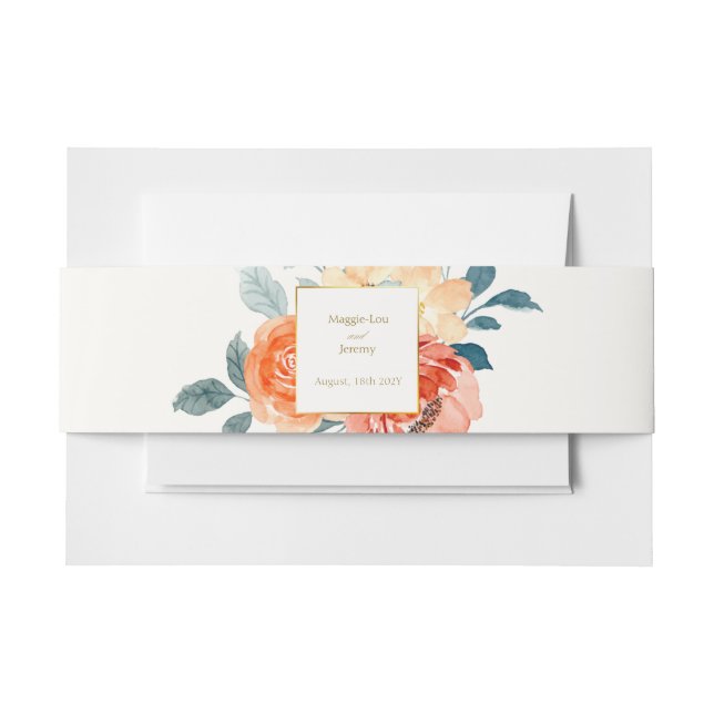 Elegant Gold Blush Floral Wedding Invitation Belly Band (Front Example)