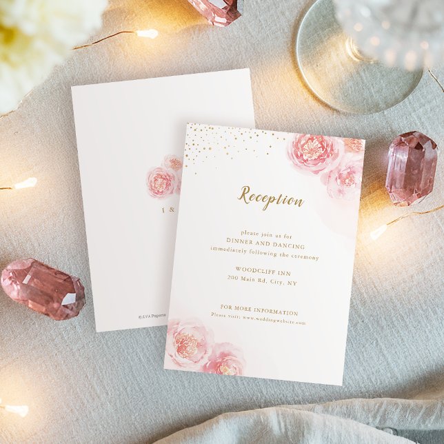 Elegant gold & blush floral wedding reception enclosure card (Elegant gold & blush floral wedding reception enclosure card)