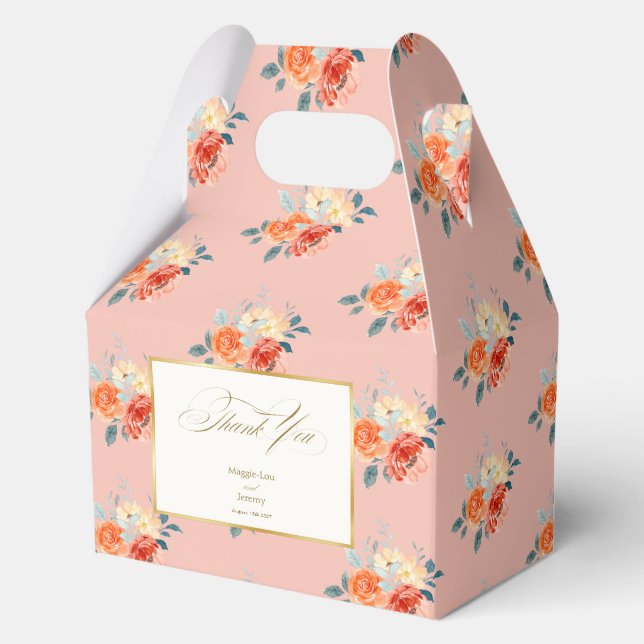 Elegant Gold Blush Floral Wedding Thank You Favour Box (Front)